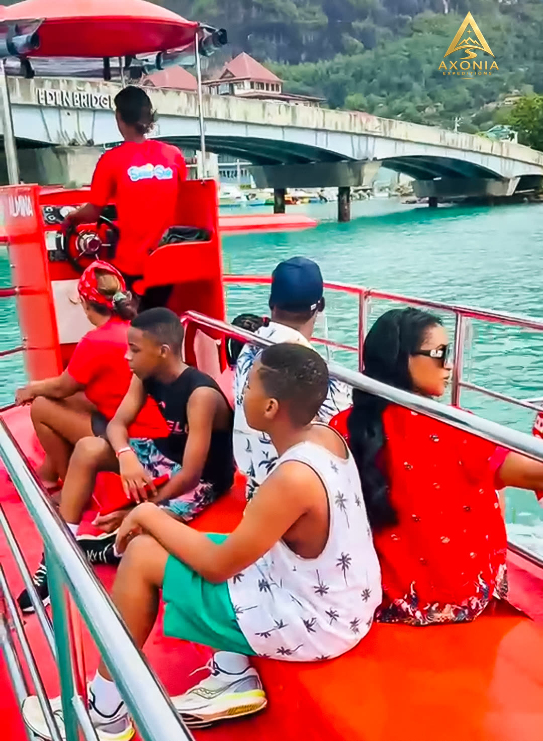 Guests aboard the Semi-Sub Seychelles vessel departing Eden Island, Mahé